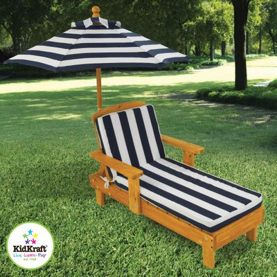 Outdoor Chaise with Umbrella and Navy Stripe Fabric - KidKraft Furniture - 00105