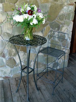 Outdoor Patio Set - Folding Iron Bar Table and Stool Set - Pewter - Pangaea Home and Garden Furniture - FM-SET-3