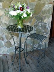Outdoor Patio Set - Folding Iron Bar Table and Stool Set - Pewter - Pangaea Home and Garden Furniture - FM-SET-3