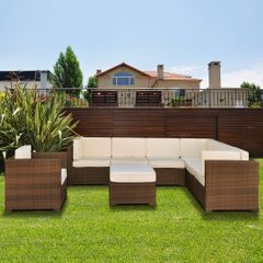 Outdoor Patio Set - Marseille Sectional 8-Piece Set Off-White - PLI-MARSEOW