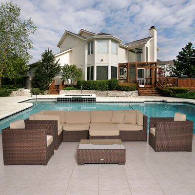 Outdoor Patio Set - Southampton Sectional 9-Piece Set Deluxe - PLI-BELLPRE-SBG