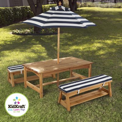 Outdoor Table and Chair Set with Cushions and Navy Stripes - KidKraft Furniture - 00106