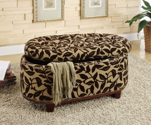 Oval Ottoman with Floral Pattern - Kerani - 10072
