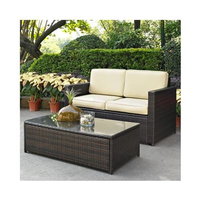 Palm Harbor 2 Piece Outdoor Wicker Set - Loveseat and Glass Top Table - CROSLEY-KO70002BR