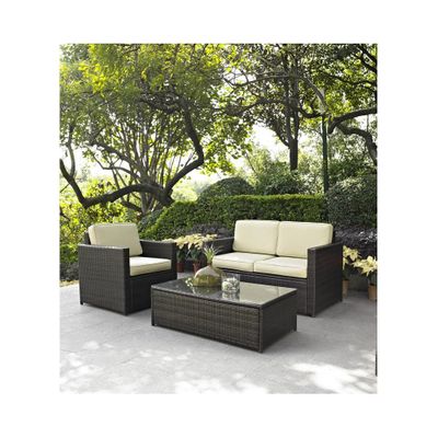 Palm Harbor 3 Piece Outdoor Wicker Set - Loveseat, Chair and Glass Top Table - CROSLEY-KO70006BR
