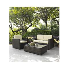Palm Harbor 3 Piece Outdoor Wicker Set - Loveseat, Chair and Glass Top Table - CROSLEY-KO70006BR