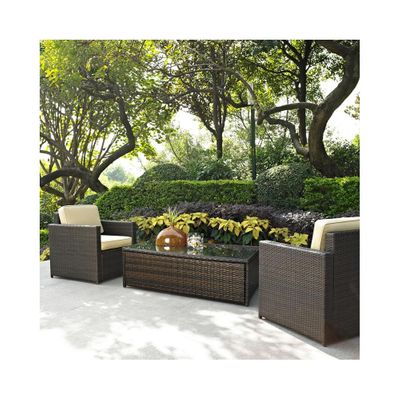 Palm Harbor 3 Piece Outdoor Wicker Set - Two Outdoor Wicker Chairs and Glass Top Table - CROSLEY-KO70004BR
