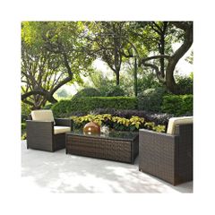 Palm Harbor 3 Piece Outdoor Wicker Set - Two Outdoor Wicker Chairs and Glass Top Table - CROSLEY-KO70004BR