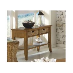 Palm Isle Sofa Table with Baskets Antique Honey and Abaca Weave - Largo - LARGO-ST-T1650-131
