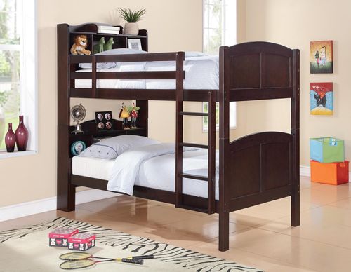 Parker Twin Bookcase Bunk Bed in Brown Cherry - 460442