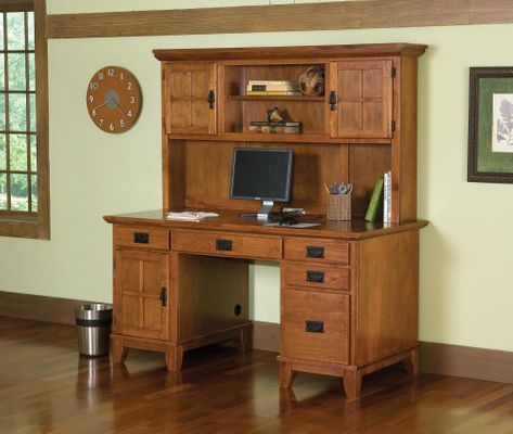 Pedestal Desk and Hutch in Cottage Oak - Arts and Crafts - 5180-184
