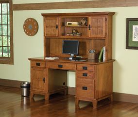 Pedestal Desk and Hutch in Cottage Oak - Arts and Crafts - 5180-184