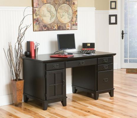 Pedestal Desk in Ebony - Arts and Crafts - 5181-18
