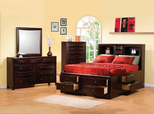 Phoenix Eastern King Size Bedroom Furniture Set in Rich Deep Cappuccino - Coaster - 200409KE-BSET