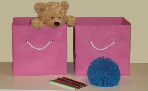 Pink 2PC Folding Storage Bins Set with White Rope Handles