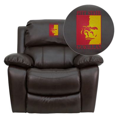 Pittsburg State University Gorillas Brown Leather Recliner  - MEN-DA3439-91-BRN-41061-EMB-GG