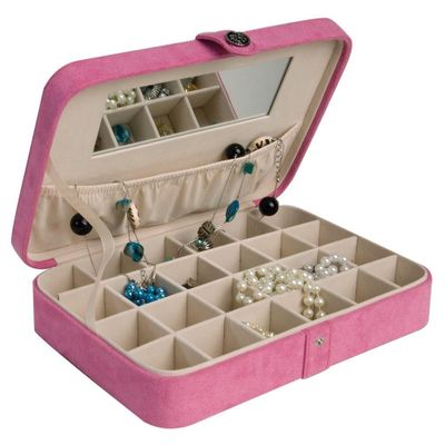 Plush Fabric Jewelry Box and Ring Case with Twenty-Four Sections in Rose Blush - Maria - Jewelry Boxes by Mele - 0054523