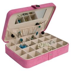 Plush Fabric Jewelry Box and Ring Case with Twenty-Four Sections in Rose Blush - Maria - Jewelry Boxes by Mele - 0054523