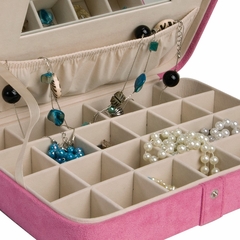Plush Fabric Jewelry Box and Ring Case with Twenty-Four Sections in Rose Blush - Maria - Jewelry Boxes by Mele - 0054523