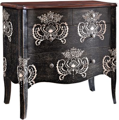 Powell Black with White Print 4 Drawer Hall Chest