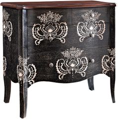 Powell Black with White Print 4 Drawer Hall Chest