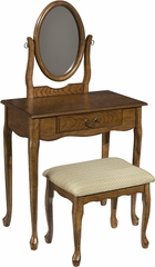 Powell Woodland Oak Vanity, Mirror & Bench