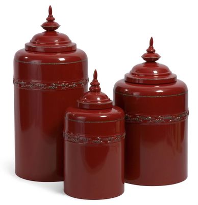Red Metal Canisters (Set of 3) - IMAX - 56139-3