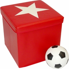RiverRidge Kids Red / White Storage Ottoman with Star Design