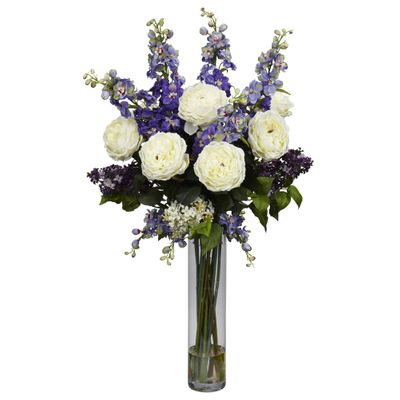 Rose, Delphinium and Lilac Silk Flower Arrangement - Nearly Natural - 1220-PP