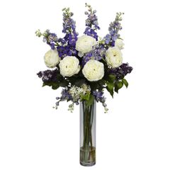 Rose, Delphinium and Lilac Silk Flower Arrangement - Nearly Natural - 1220-PP