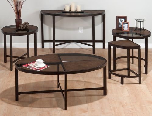 Roswell Stone Tempered Glass 4PC Accent Table Set - 506-1