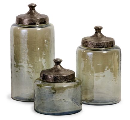 Round Green Luster Canisters (Set of 3) - IMAX - 6971-3