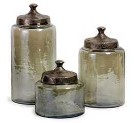 Round Green Luster Canisters (Set of 3) - IMAX - 6971-3
