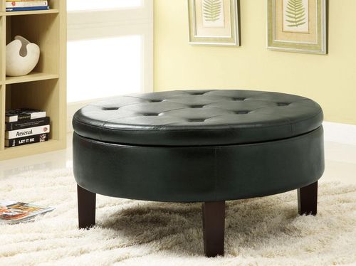 Round Upholstered Storage Ottoman with Tufted Top - 501010