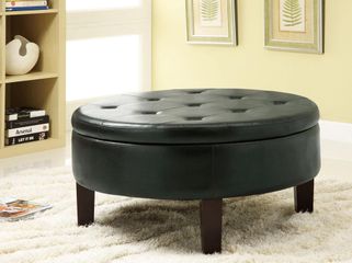 Round Upholstered Storage Ottoman with Tufted Top - 501010