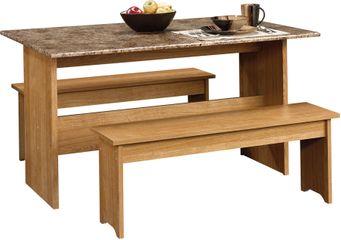 Sauder Beginnings 49" W Trestle Table With Benches Highland Oak