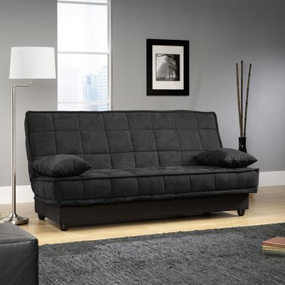 Sauder Lincoln Black Microfiber Click-Clak Sofa with Storage