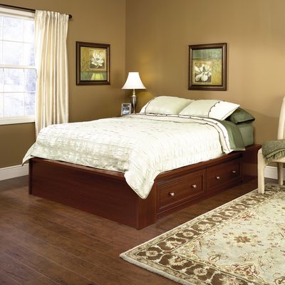 Sauder Palladia Queen Platform Bed with Storage Select Cherry