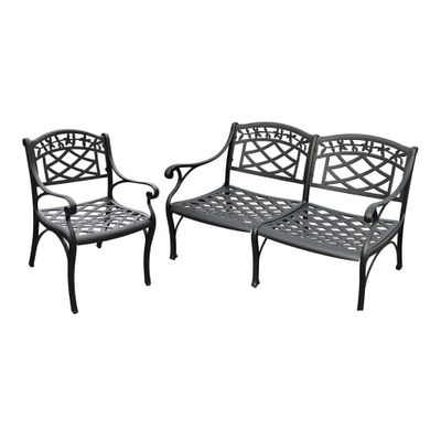 Sedona 2 Piece Aluminum Outdoor Conversation Set - Black Loveseat and Club Chair - CROSLEY-KO60004BK