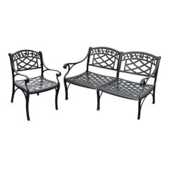 Sedona 2 Piece Aluminum Outdoor Conversation Set - Black Loveseat and Club Chair - CROSLEY-KO60004BK