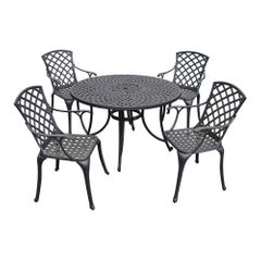 Sedona 48" 5 Piece Black Aluminum Outdoor Dining Set with High Back Arm Chairs - CROSLEY-KOD6002BK