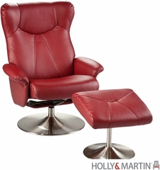 SEI Recliner and Ottoman - Brick Red Bonded Leather