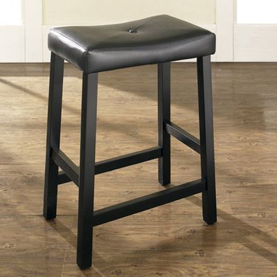 (Set of 2) Upholstered Saddle Seat Bar Stool in Black Finish with 24 Inch Seat Height - Crosley Furniture - CF500224-BK