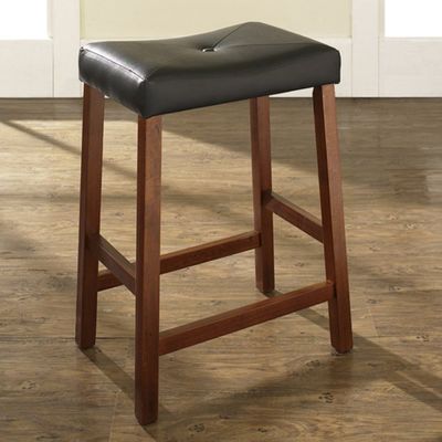 (Set of 2) Upholstered Saddle Seat Bar Stool in Classic Cherry Finish with 24 Inch Seat Height - Crosley Furniture - CF500224-CH