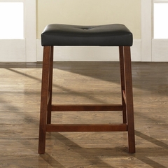 (Set of 2) Upholstered Saddle Seat Bar Stool in Classic Cherry Finish with 24 Inch Seat Height - Crosley Furniture - CF500224-CH