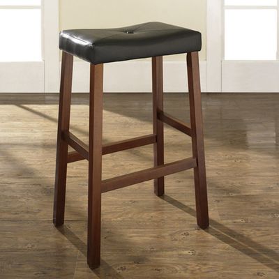 (Set of 2) Upholstered Saddle Seat Bar Stool in Classic Cherry Finish with 29 Inch Seat Height - Crosley Furniture - CF500229-CH