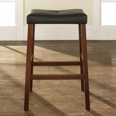 (Set of 2) Upholstered Saddle Seat Bar Stool in Classic Cherry Finish with 29 Inch Seat Height - Crosley Furniture - CF500229-CH