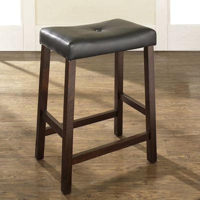 (Set of 2) Upholstered Saddle Seat Bar Stool in Vintage Mahogany Finish with 24 Inch Seat Height - Crosley Furniture - CF500224-MA