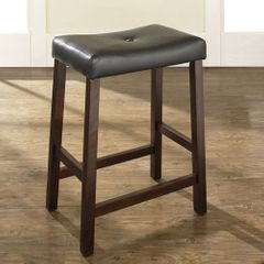(Set of 2) Upholstered Saddle Seat Bar Stool in Vintage Mahogany Finish with 24 Inch Seat Height - Crosley Furniture - CF500224-MA