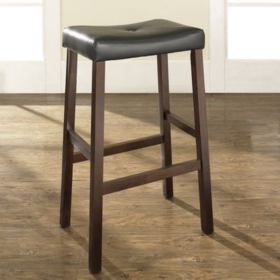 (Set of 2) Upholstered Saddle Seat Bar Stool in Vintage Mahogany Finish with 29 Inch Seat Height - Crosley Furniture - CF500229-MA